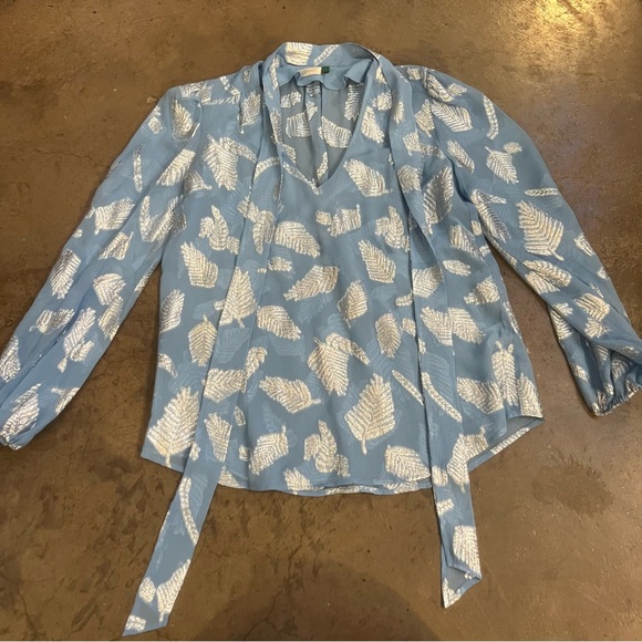 Rixo Blue Silver Thread Fern Top Blouse Long Sleeve Shirt - Picture 2 of 8